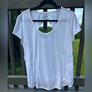 Athleta White Open Back‎ Athletic T Shirt Top Womens XL Polyester